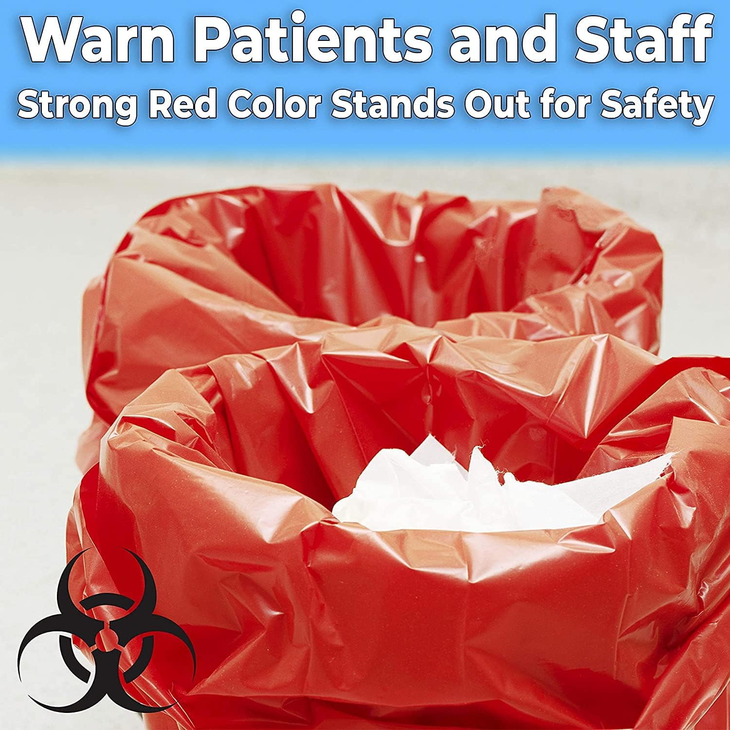Infectious Biohazard Waste Bags Hazardous Trash Can Liners | Medical Grade No Leak Bags | Great for Lab Containers, Swabs, Pads, Gloves | (Red, 50 Count - 37" x 50" (44 Gallon))
