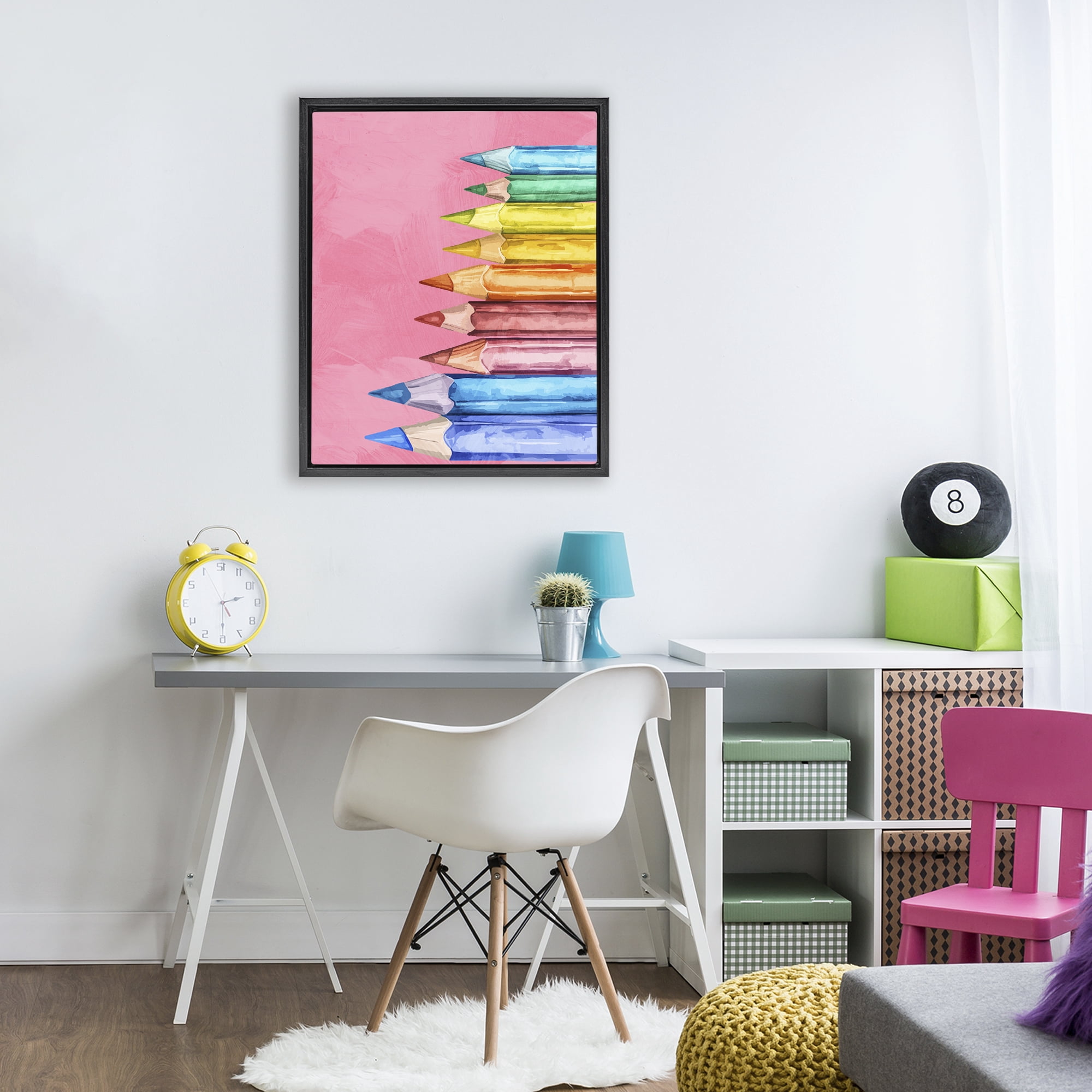 Stupell Industries Vibrant Pencils on Pink Black Framed Floater Canvas Wall Art, design by Kim Allen