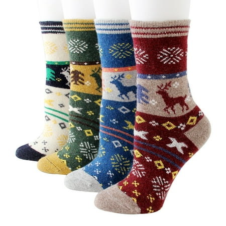 

BOOMTB 4 Pairs Women Girls Winter Thicken Woolen Long Crew Tube Socks Cute Cartoon Chri