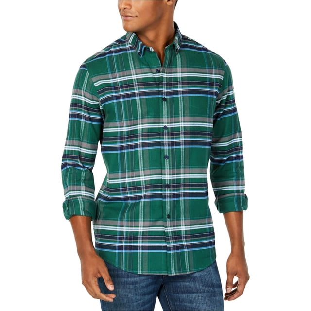 Club Room Camisa con botones a cuadros para hombre, verde, pequeña