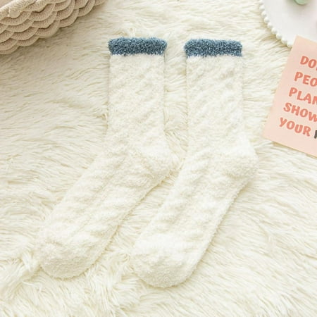 

Baywell 5 Pairs Fuzzy Socks for Women Warm Cozy Slipper Socks Casual Microfiber Fluffy Socks Christmas Gifts Home Sleeping Socks White