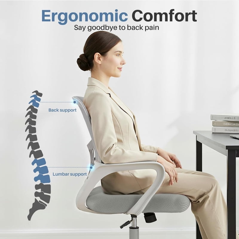 Kelno Drafting Chair Adjustable Height Office Chair Lumbar Support Swivel Ergonomic Desk Chair, Grey