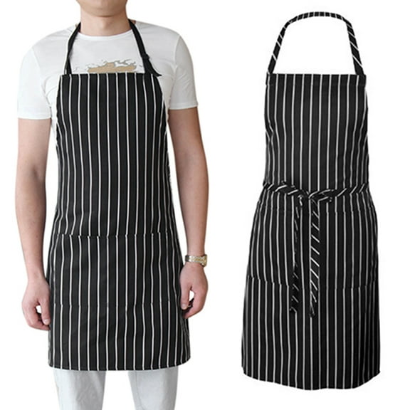 Sunjoy Tech Kitchen Cooking Aprons, Adjustable Bib Soft Chef Apron with 2 Pockets for Men Women (Black Stripes)