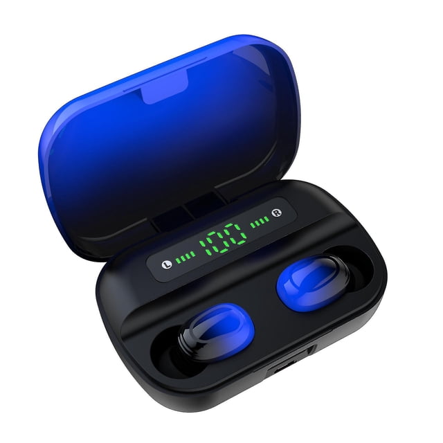 Auriculares inalámbricos Mini Bluetooth Deporte Auricular Pantalla LED Auriculares intrauditivos, Azul degradado, 11 Feliz Sencillez