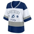 thumbnail image 2 of Women's WEAR by Erin Andrews Blue/White Tampa Bay Lightning Jersey Style Tee, 2 of 5