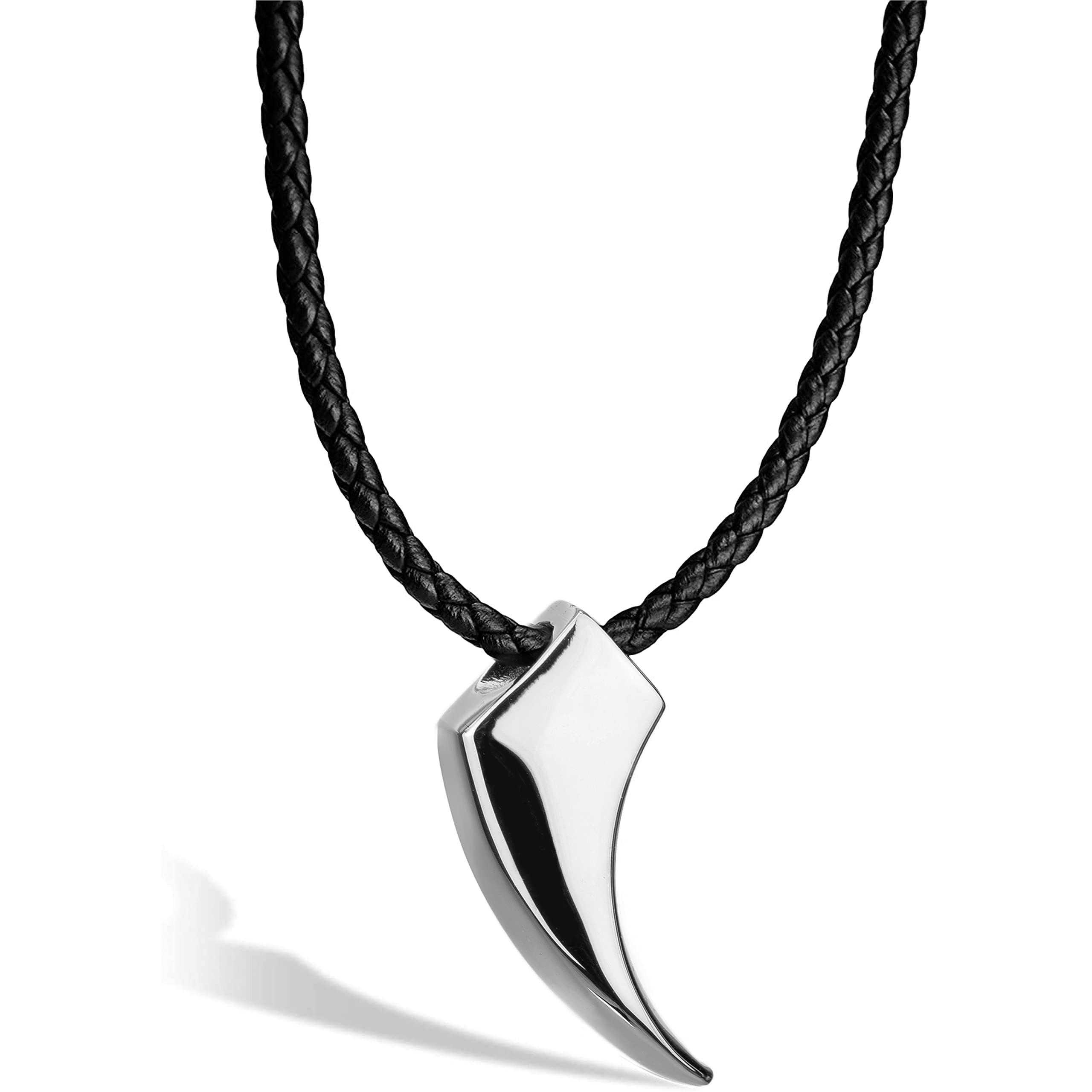 SERASAR Wolf Fang Necklace Leather [Wolf] Silver 24inch, Silver Jewelry