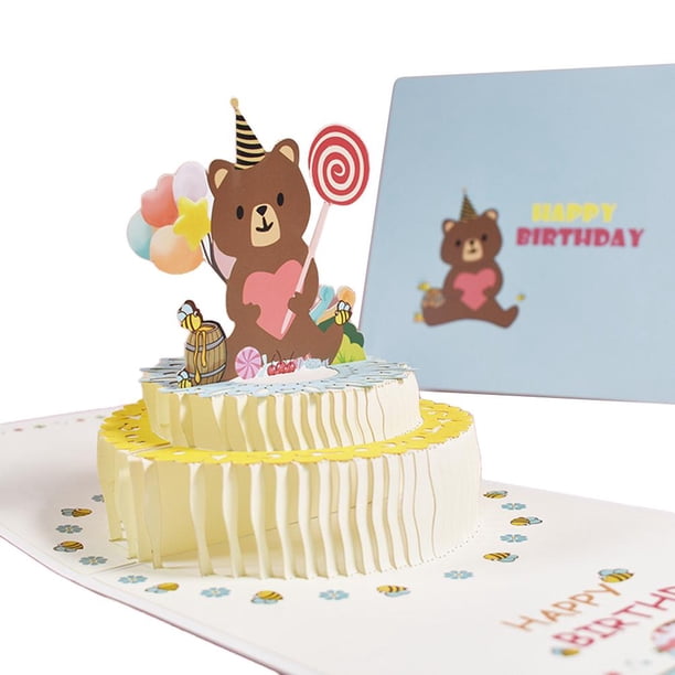 Tarjetas De Felicitación De Pastel De Oso 3D Tarjeta De Feliz Cumpleaños Con Sobre Para Amantes De Los Amigos De La Familia Scienceny EL016149-00
