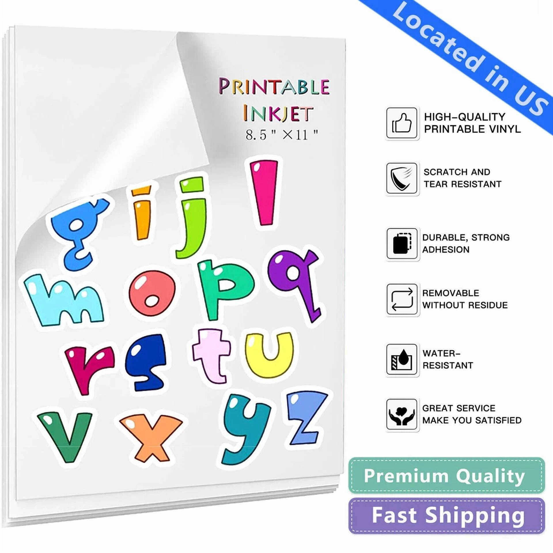 CRESTIN- 20 Sheets Glossy White Printable Vinyl Sticker Paper For Inkjet Printer 8.5X11"