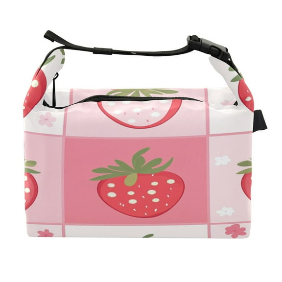 DIXRUYEE Lunch Bag Double Deck Lunch Cooler Box Fashion Sweet Strawberry Patch Pattern