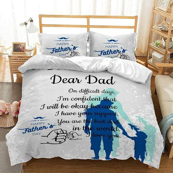 Thanks Letter Duvet Cover with Pillowcase King Size for Father's Day Mother's Day Gift Polyester for Bedroom rations