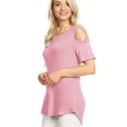 thumbnail image 5 of Made by Johnny Women's Loose Short Sleeve Strappy Cold Shoulder Top M PINK, 5 of 6