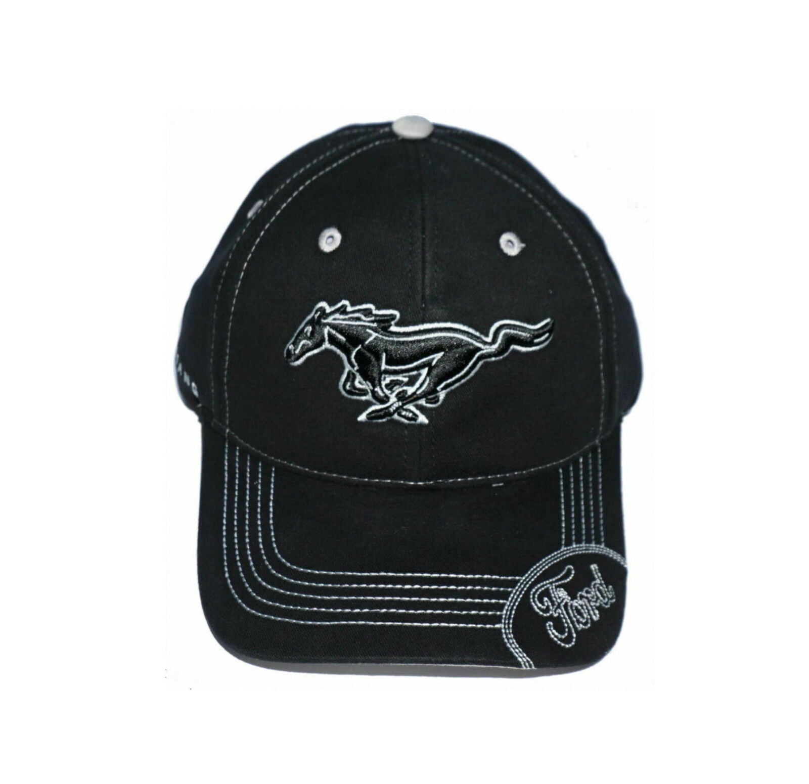 Hat - Ford Mustang Black on Black Adjustable 3D Embroidered Ball Cap