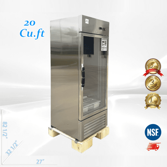 Cooler Depot Commercial Refrigerator 27 /2 inch , 20 cu.ft, Glass Door Stainless Steel Frame Merchandiser, NSF Certified