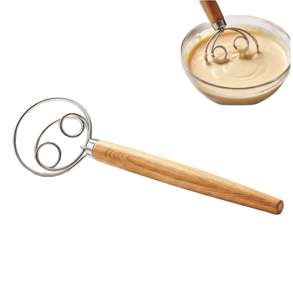Danish Dough Whisk Stainless Steel Dough Hook Dutch Whisk for Sourdough Bread Mixer Hand with Wooden Handle Kitchen Whisking Mixing Tool Bread Making Tools
