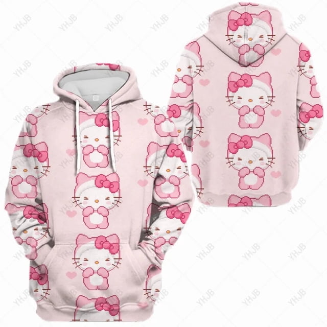 Nouveau Sweat à Capuche HELLO KITTY d'Automne pour Femmes, Simple Col Rond, Chandail en Molleton Tout Compris 2023, Manches Longues, Étudiants, Décontracté, Ample, Automne, Ourlet