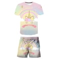 thumbnail image 2 of Conjuntos de unicornio de verano para niños y niñas, chándal de dibujos animados para niños, camisetas de manga corta, conjuntos deportivos para niños, conjuntos bonitos de 2 uds, ropa 10T Gao Jinjia LED, 2 of 2
