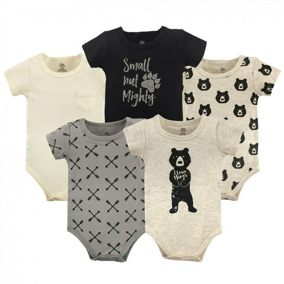 Yoga Sprout Baby Boy Cotton Bodysuits 5pk, Bear Hugs, 0-3 Months