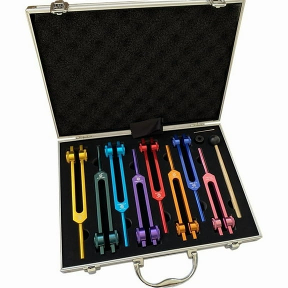 Chromatic Tuning Fork Set 7 Piece Set with Aluminum Alloy Forks, Includes Frequencies for Sound Therapy and Healing