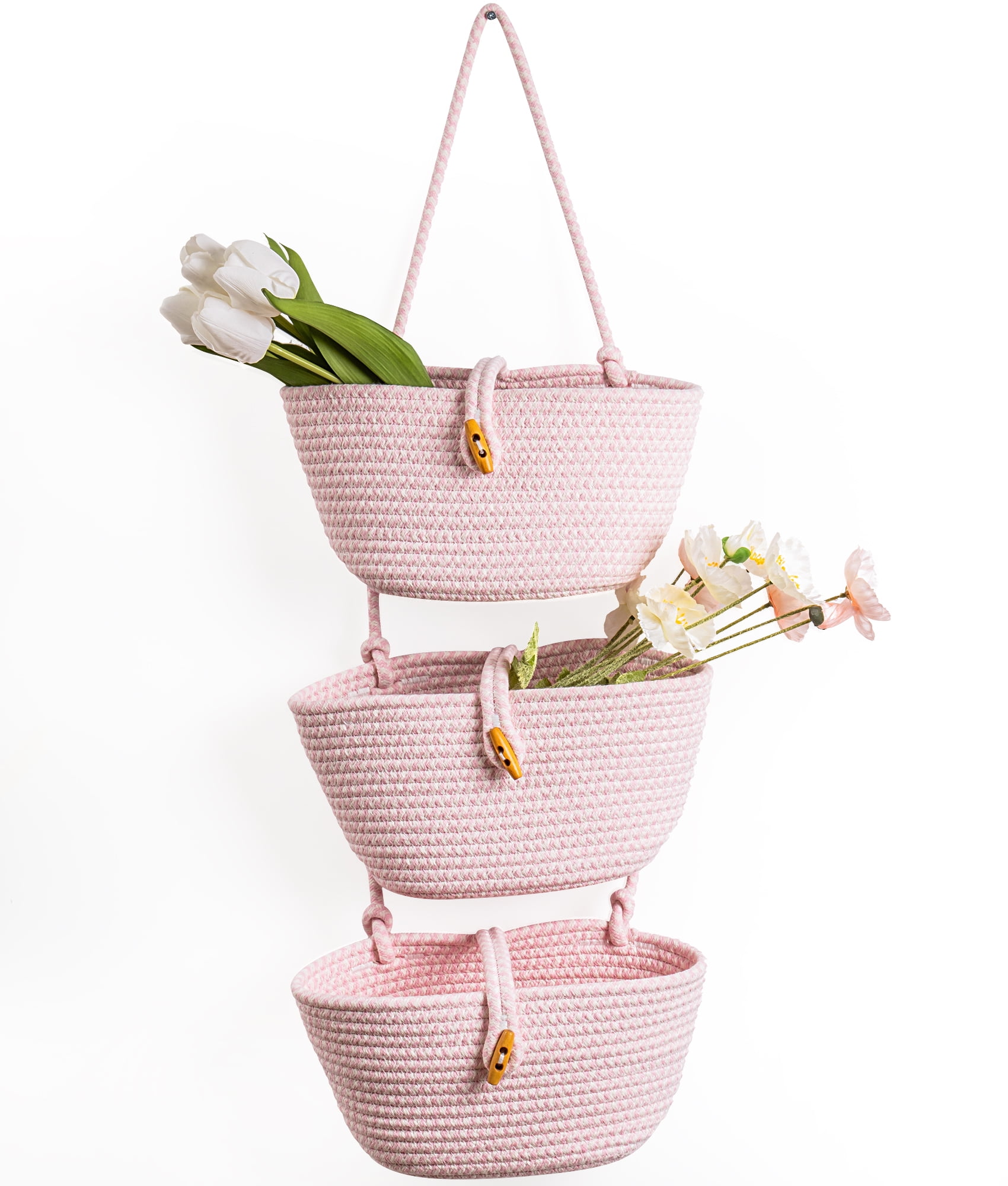 Rolife Hanging Over The Door Basket for Organizing,3 Tiers Woven Cotton