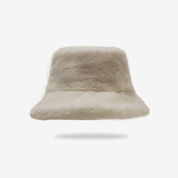 Women's Faux Fur Bucket Hat, Winter Plush Fisherman Cap with Soft Pile Lining, Crushable Warm Hat for Skiing and Travel, Fuzzy Insulated Bucket Hat for Cold Weather Activities - Beige