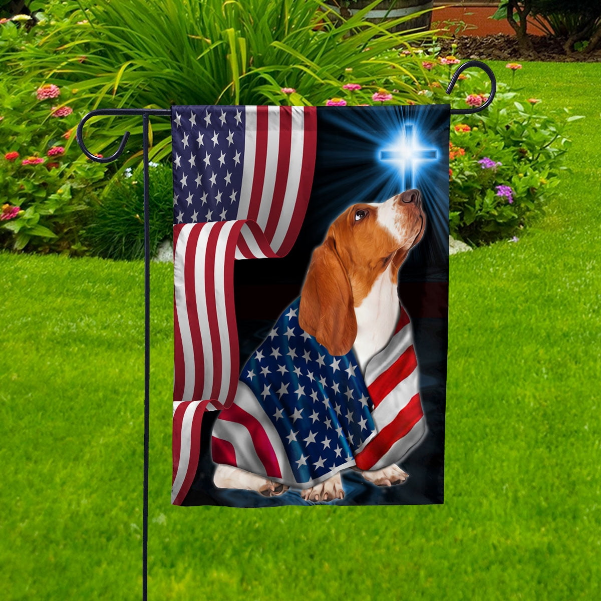 American Flag Basset Hound Dog Wearing Flag American Patriot Patriotic 4th of july House Flag, Double-Sided Decorative Outdoor Flag, Patriotic Polyester Yard Flag 29.5 x 39.5 in