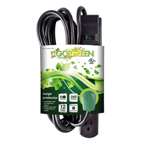 GoGreen Power (GG-16103M-12BK) 6 Outlet Surge Protector, 250 Joules, Black, 12ft Cord, 15 AMP circuit breaker, Right Angle Plug