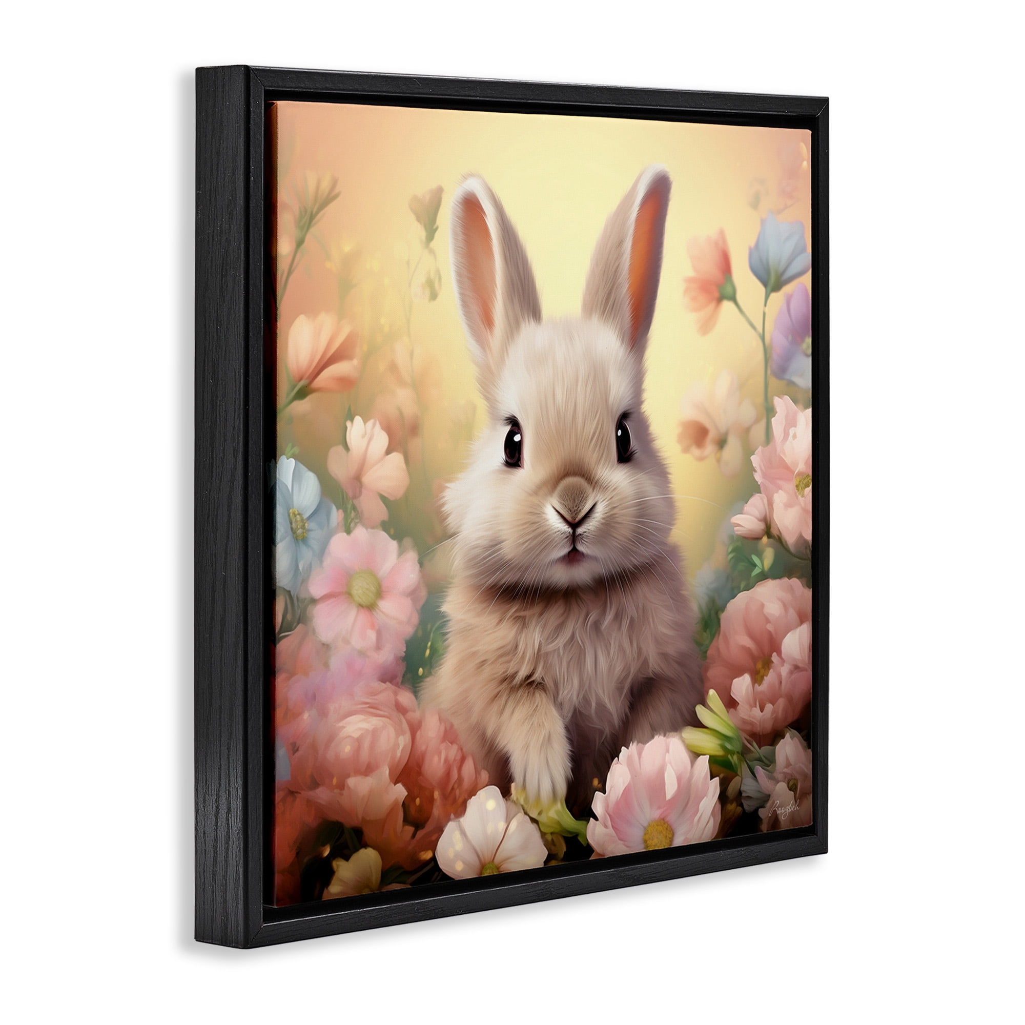 Stupell Industries Bunny in Meadow Animals & Insects Painting Black Floater Framed Canvas Art Print Wall Art, 25 x 25