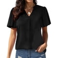 thumbnail image 2 of Mujeres sueltas casual manga corta cuello pico sólido casual blusa camiseta túnica tops OAVQHLG3B Store  lin121212, 2 of 5