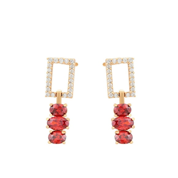 Aretes Colgantes Fiesta Dama Swarovski y Rubí Oro 14K Lam dorado Unitalla