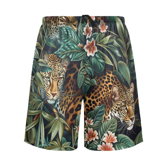 joogoo Mens Swim Trunks Leopards Tropical Beach Shorts Drawstring Elastic Waist Swimwear Bathing Suits L