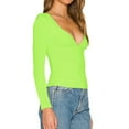 thumbnail image 5 of QAFOPEH Women Low-Cut V Neck Long Sleeve Solid Color Slim Cropped Top, 5 of 7
