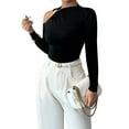 thumbnail image 2 of Womens Cold Shoulder Long Sleeve Top Asymmetrical Loose Casual Shirts Black XL, 2 of 8