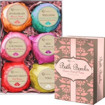 Premium Nature Bath Bombs Lush Gift Set - 6 huile Essentila organique main Spa effervescentes, avec Cocoa et le beurre de karité, la douleur Releives et peau sèche par Hydrate Premium Nature