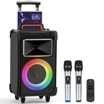 FanFun Bluetooth Speaker, 25.20"  Large Party Speaker  with Rolling Wheels & Trolley, 800W Peak Power, Portable Wireless Outdoor Speaker PA System with DJ Lights & Mics, Powerful Bass