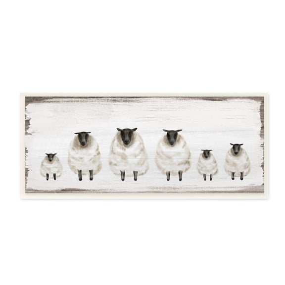 Stupell Industries Fluffy Farm Sheep Herd Rustic Country Animals Wall Plaque, 7 x 17, Design by Daphne Polselli