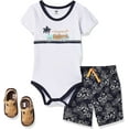 thumbnail image 2 of Hudson Baby Infant Boy Cotton Bodysuit, Shorts and Shoe 3pc Set, Surf Car, 0-3 Months, 2 of 5