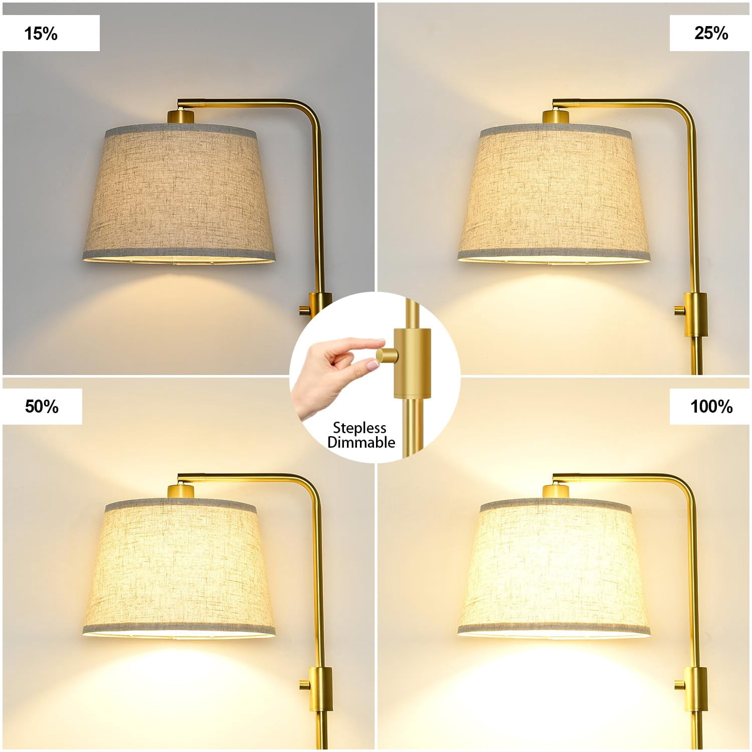 Floor Lamp Gold-White Shade-Marble Base Dimmable Standing Lamp for Living Room and Bedroom