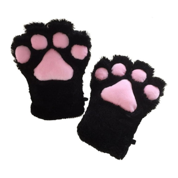 SDFGTstore Winter Warm Full Finger Gloves Cartoon for Cat Paw Fuzzy Plush Mit