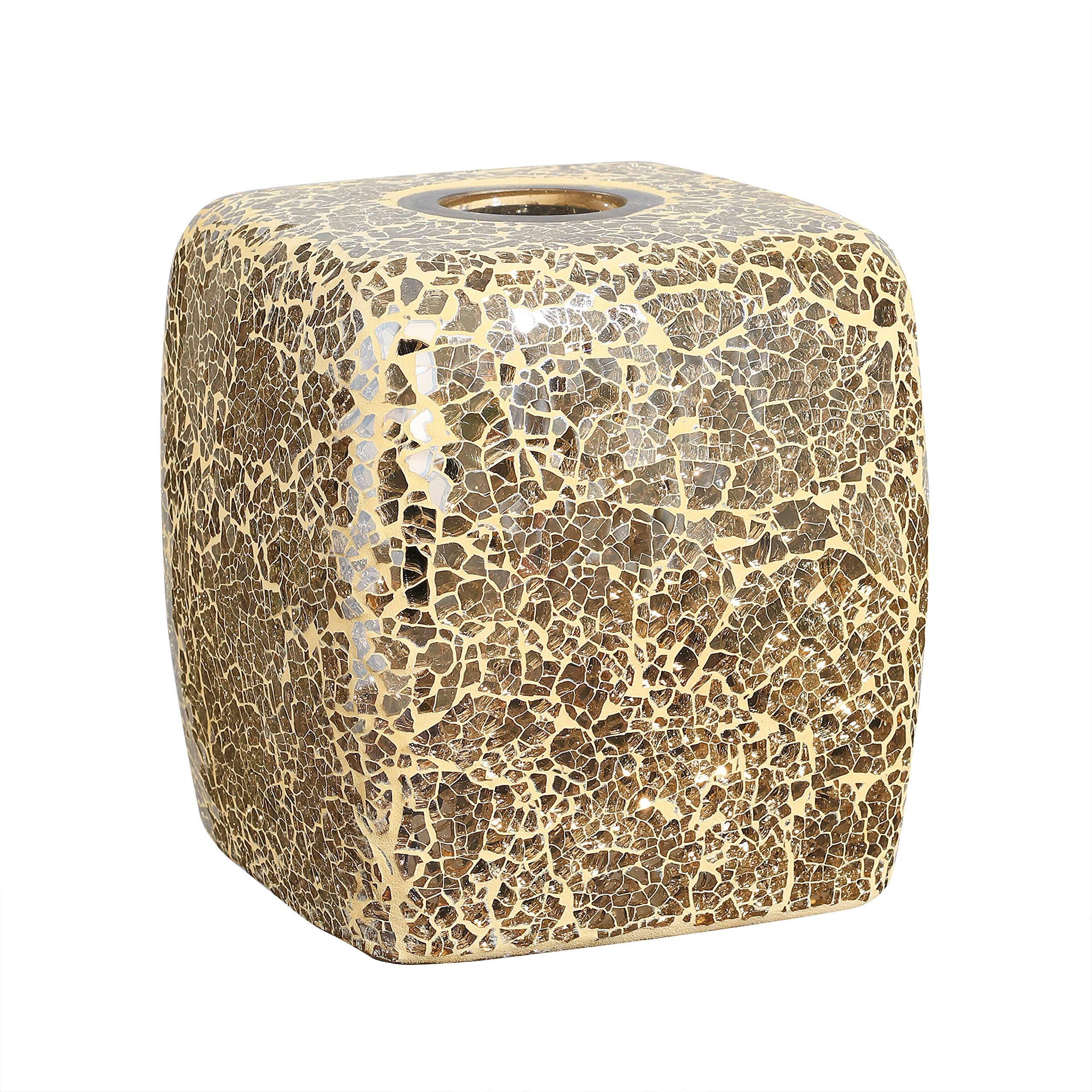 WHOLE HOUSEWARES Mosaic Glass Tissue Holder Decorative Tissue Cover Square Box (Yellow) Gold