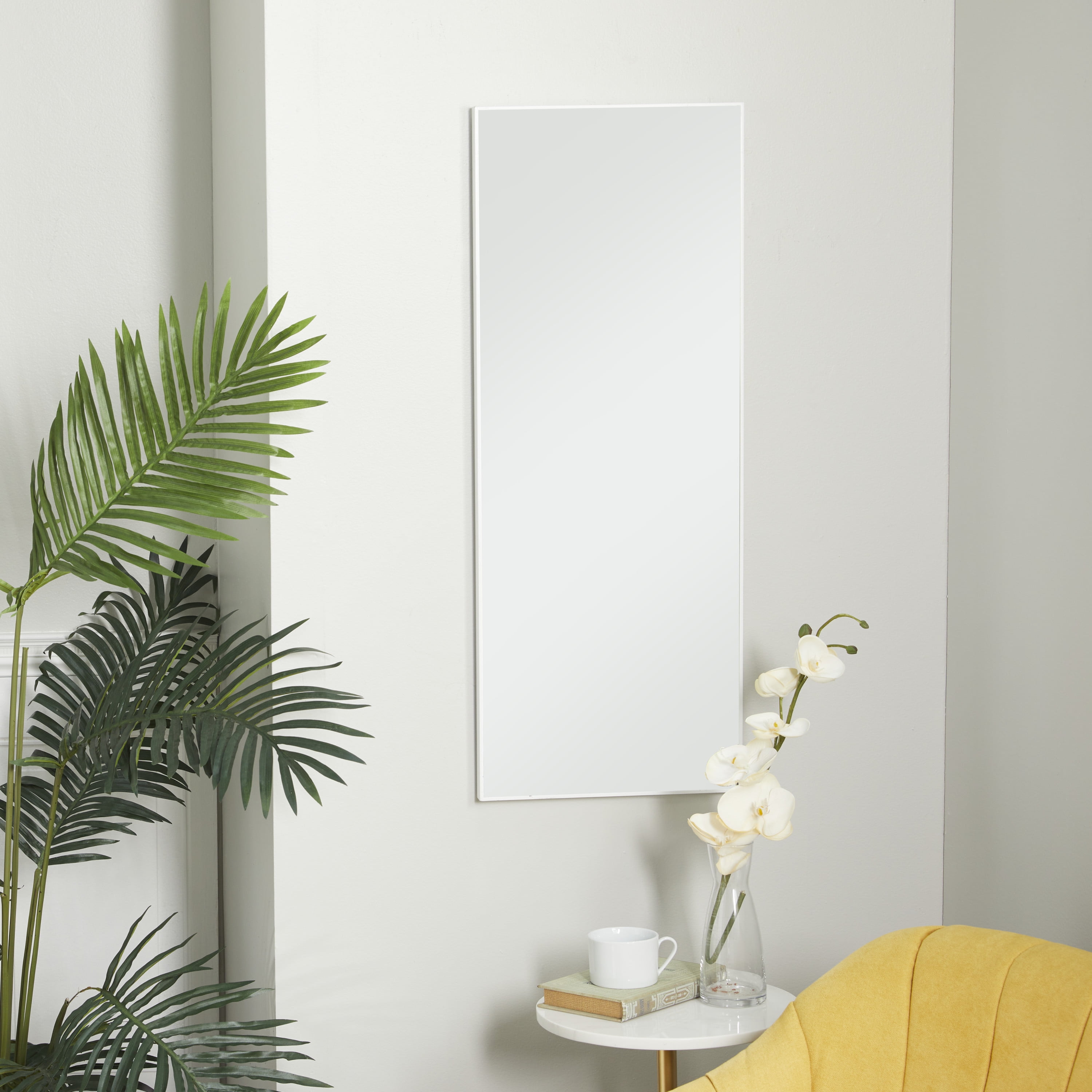 DecMode 14" x 36" White Wall Mirror with Thin Frame