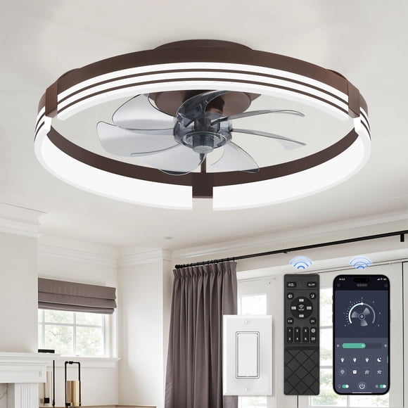 Ventilador de Techo ZMISHIBO 20" Luz LED 6 Velocidades Control Remoto 120V