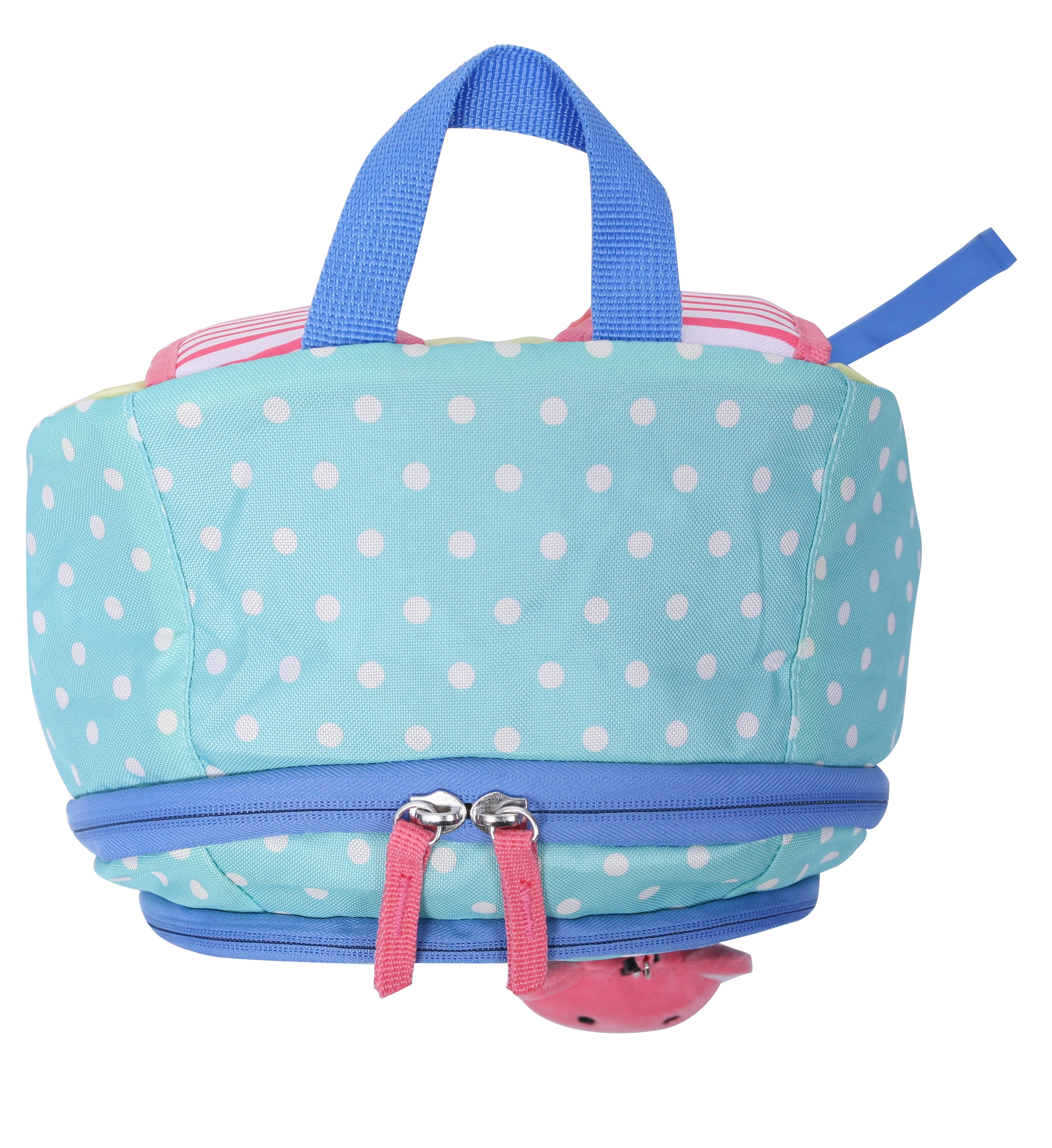 Crckt Kids Girls 15-inch School Backpack with Plush Dangle Accessory, Blue Dot Print