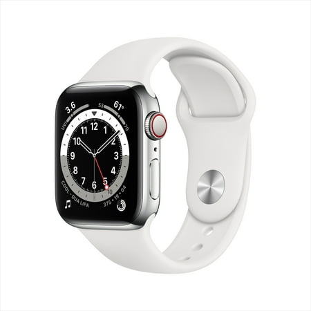 Apple Watch Series 6 GPS + Cellular, 40mm Silver Stainless Steel Case with White Sport Band - Regular