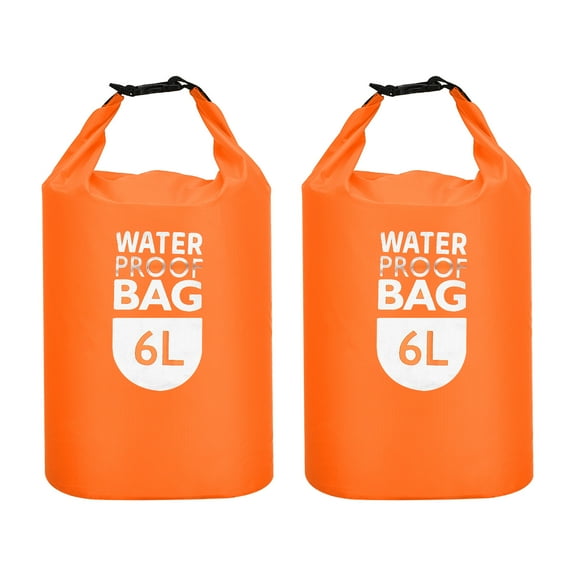 Uxcell 6L Waterproof Dry Bag, Dry Roll Top Lightweight Dry Storage Bag for Kayaking Camping, Orange 2 Pack