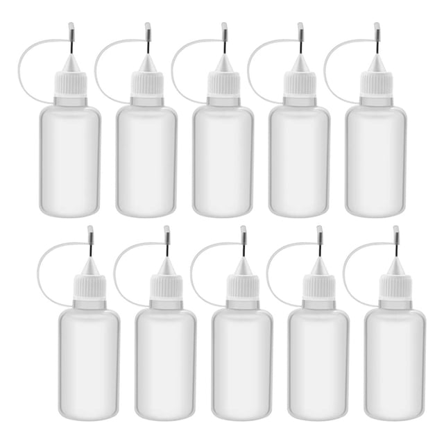10 Piezas Botella Aplicadora de Punta Exprimible de PláStico 30Ml Botellas Cuentagotas Rellenables con Tapas de Punta de Aguja para Pegamento DIY