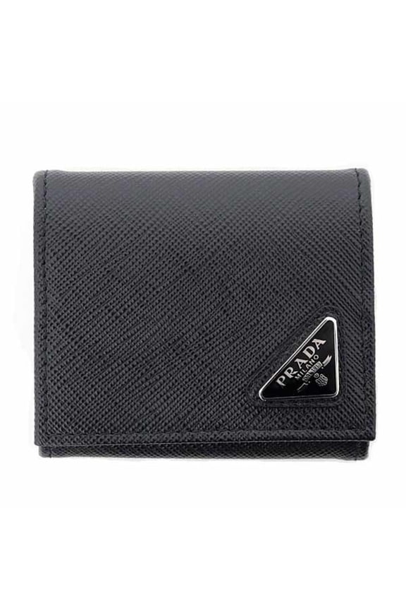 Pre-Owned Prada Saffiano Triangle Coin Case, 2MM935_QHH_F0002, Black