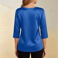 thumbnail image 2 of Wang6 Womens 3/4 Sleeve Tops Elegant V Neck Satin Tshirts Ladies Trendy Solid Going out Tunic Tees Shirts Blue 0713-3/4 sleeve tshirts M, 2 of 7