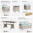 thumbnail image 3 of MEISSALIVVE 7 Pieces Patio Furniture Set with Dining Table, Outdoor Wicker Conversation Set with 2-Seat Sofa, Wood Armrest Swivel Chairs, 2 Ottomans, Blue, 3 of 9