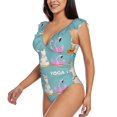 thumbnail image 3 of Goofa Animal Meditation Print Women's Ruffled One Piece Swimsuit V Neck, 3 of 7