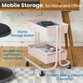 thumbnail image 3 of ECR4Kids 2-Tier Metal Rolling Utility Storage Cart, Multipurpose Organization, Pink, 3 of 9